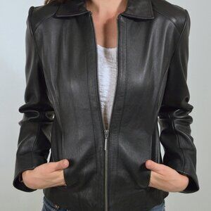 New Adler Collection Genuine N.Z. Lambskin Cropped Zip-up Leather Jacket Black M